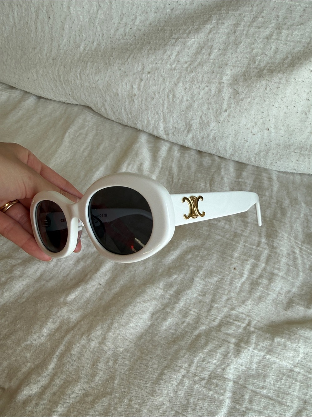 Celine White Oval Sunglasses with Black Lenses - Picture 3 of 5